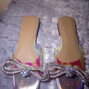 MACH & MACH Type Iridescent Multicolor Slide Mules with Crystal Bow